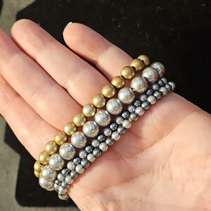 **Clearance** Silver and Gold Beaded Stretch Bracelets Set